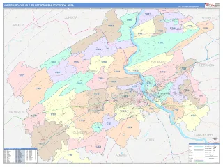 Harrisburg-Carlisle Metro Area ColorCast style ZIP Code wall map