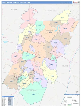 Johnstown Metro Area ColorCast style ZIP Code wall map