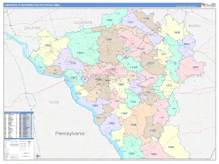 Lancaster Metro Area ColorCast style ZIP Code wall map