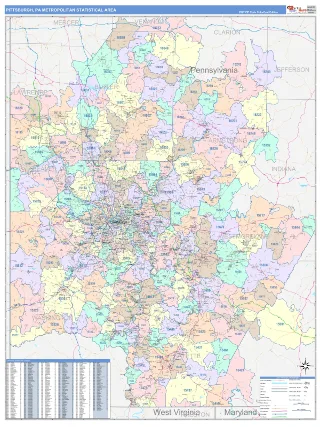 Pittsburgh Metro Area ColorCast style ZIP Code wall map