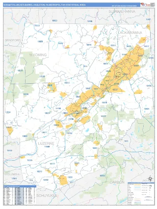 Scranton–Wilkes-Barre–Hazleton Metro Area Business Reference style ZIP Code wall map