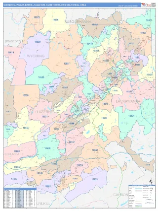 Scranton–Wilkes-Barre–Hazleton Metro Area ColorCast style ZIP Code wall map