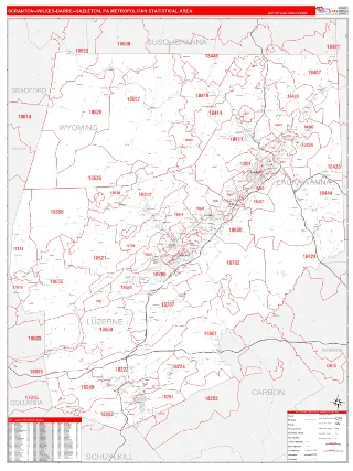 Scranton–Wilkes-Barre–Hazleton Metro Area RedLine style ZIP Code wall map