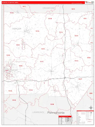 Sharon Metro Area RedLine style ZIP Code wall map
