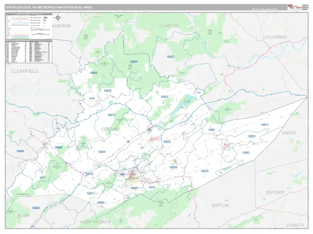State College Metro Area ZIP Code Wall Map, Classic style