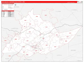 State College Metro Area RedLine style ZIP Code wall map