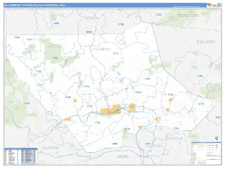 Williamsport Metro Area Business Reference style ZIP Code wall map