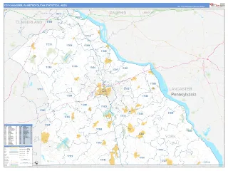 York-Hanover Metro Area Business Reference style ZIP Code wall map
