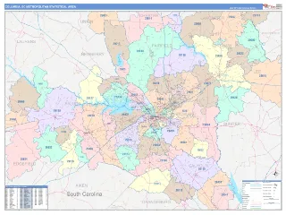 Columbia Metro Area ColorCast style ZIP Code wall map