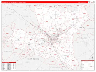 Columbia Metro Area RedLine style ZIP Code wall map