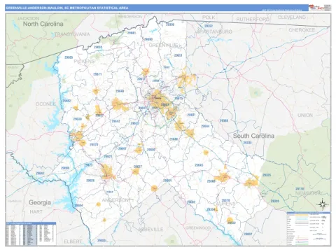Greenville-Anderson-Mauldin metro area map