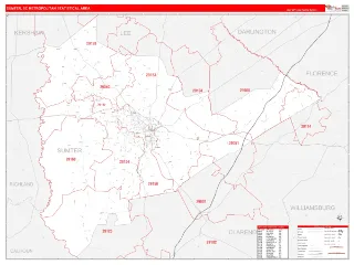 Sumter Metro Area RedLine style ZIP Code wall map