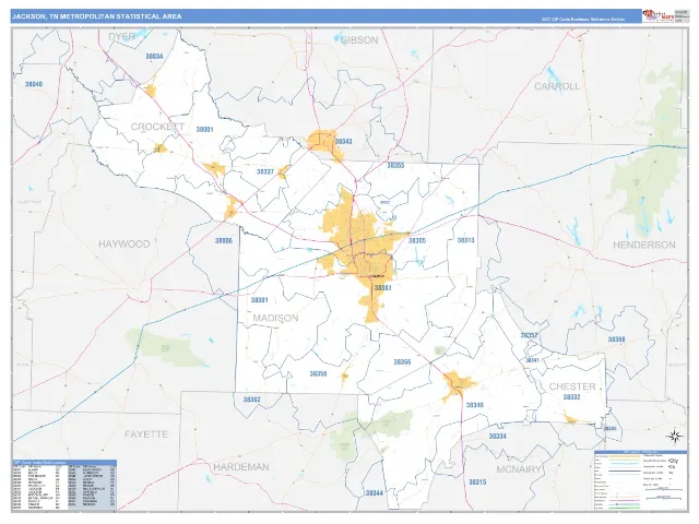 Jackson Metro Area ZIP Code Wall Map, Business Reference style