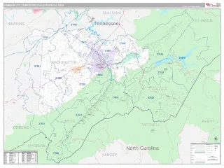 Johnson City Metro Area Classic style ZIP Code wall map