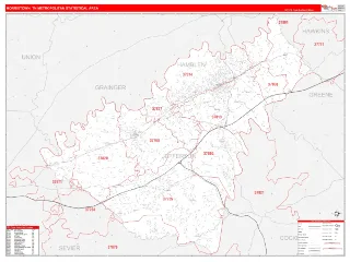 Morristown Metro Area RedLine style ZIP Code wall map