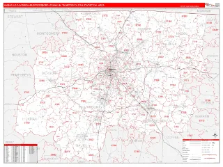 Nashville-Davidson–Murfreesboro–Franklin Metro Area RedLine style ZIP Code wall map