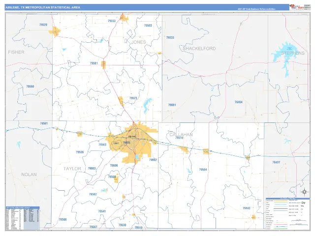 Abilene Metro Area ZIP Code Wall Map, Business Reference style