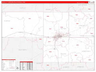 Amarillo Metro Area RedLine style ZIP Code wall map