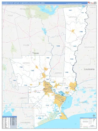 Beaumont-Port Arthur Metro Area Business Reference style ZIP Code wall map
