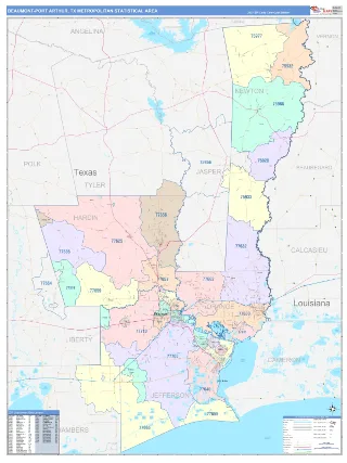 Beaumont-Port Arthur Metro Area ColorCast style ZIP Code wall map