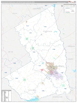 College Station-Bryan Metro Area Classic style ZIP Code wall map