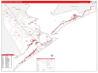 Galveston-Texas City Metro Area RedLine style ZIP Code wall map