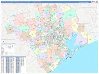 Houston-The Woodlands-Sugar Land Metro Area ColorCast style ZIP Code wall map