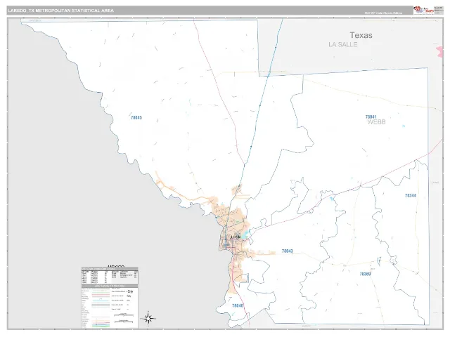 Laredo Metro Area ZIP Code Wall Map, Classic style