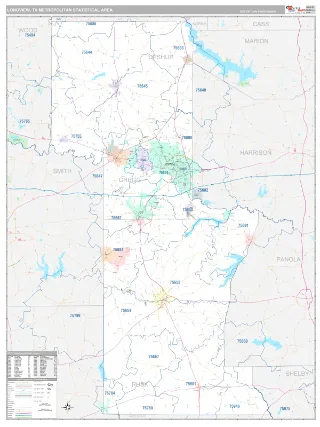 Longview Metro Area Classic style ZIP Code wall map