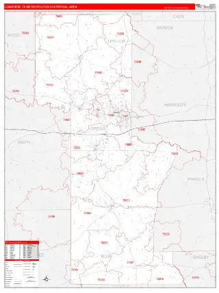 Longview Metro Area RedLine style ZIP Code wall map