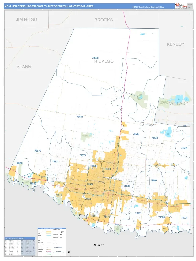 McAllen-Edinburg-Mission Metro Area ZIP Code Wall Map, Business Reference style