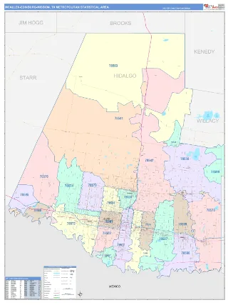 McAllen-Edinburg-Mission Metro Area ColorCast style ZIP Code wall map