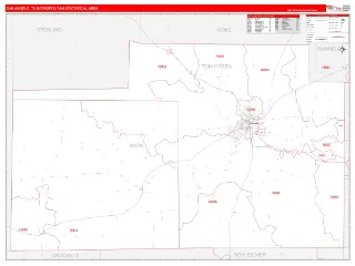 San Angelo Metro Area RedLine style ZIP Code wall map