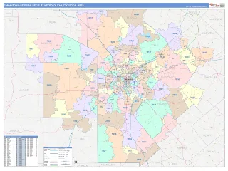 San Antonio-New Braunfels Metro Area ColorCast style ZIP Code wall map