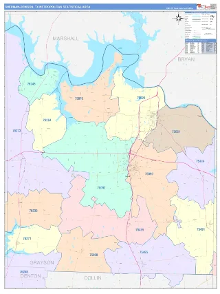Sherman-Denison Metro Area ColorCast style ZIP Code wall map