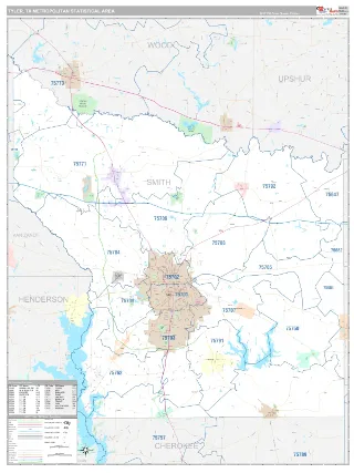 Tyler Metro Area Classic style ZIP Code wall map