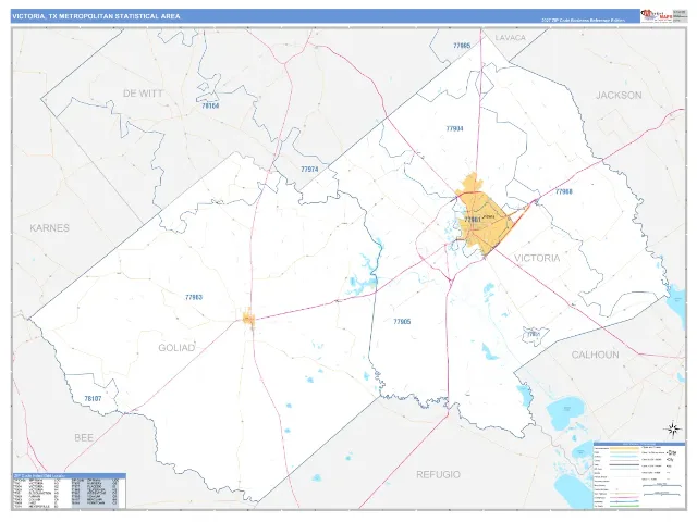 Victoria Metro Area ZIP Code Wall Map, Business Reference style