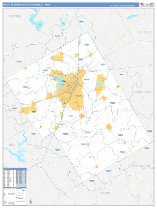 Waco Metro Area Business Reference style ZIP Code wall map