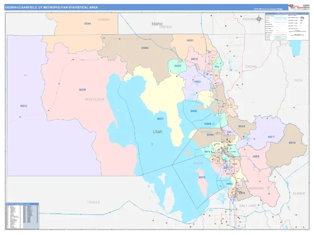 Ogden-Clearfield Metro Area ZIP Code Wall Map, ColorCast style