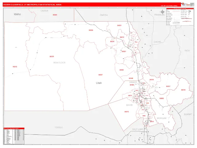 Ogden-Clearfield Metro Area ZIP Code Wall Map, RedLine style