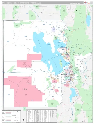 Salt Lake City Metro Area Classic style ZIP Code wall map