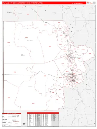 Salt Lake City Metro Area RedLine style ZIP Code wall map
