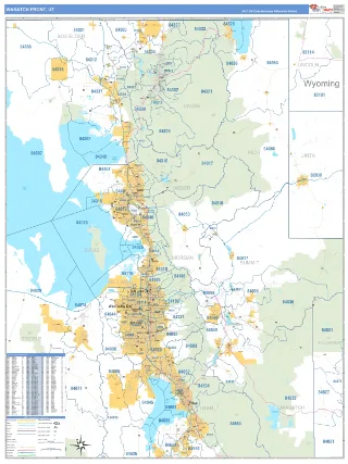 Wasatch Front Metro Area Business Reference style ZIP Code wall map