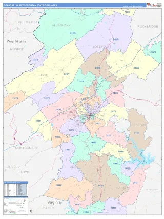 Roanoke Metro Area ColorCast style ZIP Code wall map