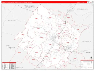 Staunton-Waynesboro Metro Area RedLine style ZIP Code wall map