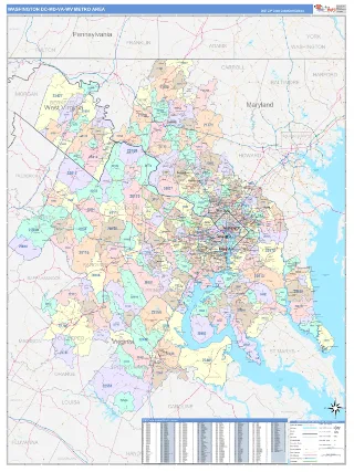 Washington Metro Area ColorCast style ZIP Code wall map