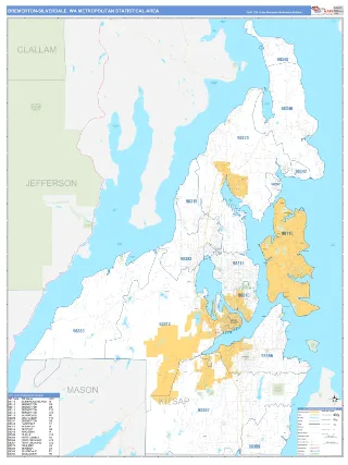 Bremerton-Silverdale Metro Area Business Reference style ZIP Code wall map