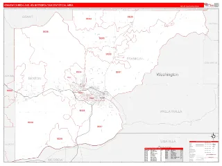 Kennewick-Richland Metro Area RedLine style ZIP Code wall map
