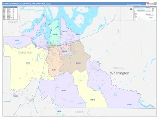Olympia-Tumwater Metro Area ColorCast style ZIP Code wall map