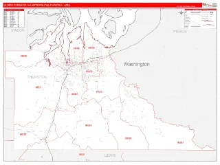 Olympia-Tumwater Metro Area RedLine style ZIP Code wall map